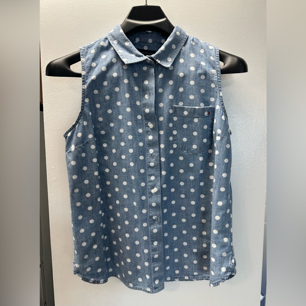 Tommy Hilfiger Polkadot Chambray Sleeveless Shirt